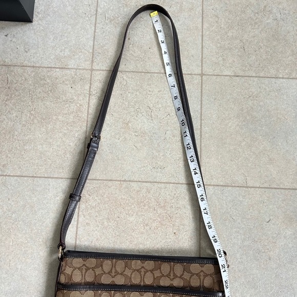 Coach Signature Jacquard Crossbody Bag Brown Tan Leather Trim Classic Y2K - Picture 8 of 10